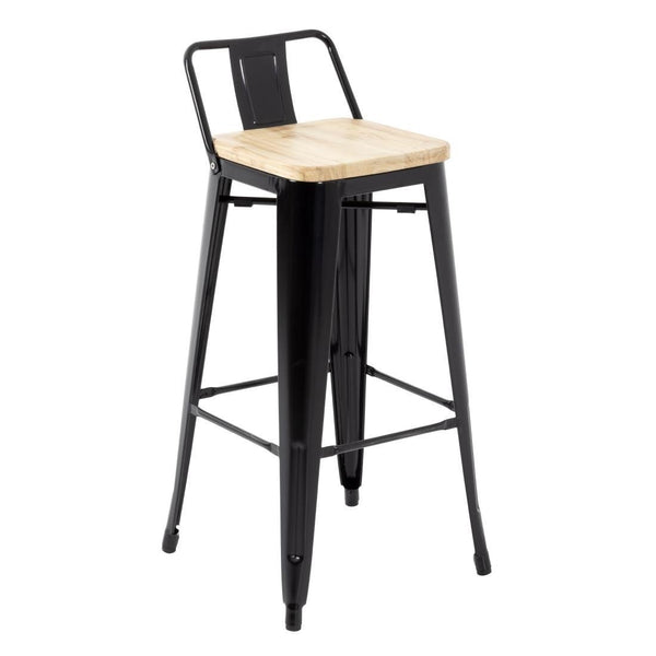 Bolero Bistro High Stool with Backrest Black & Wooden Seat Pad (Pack 4) FB623 - Whisk Hospitality - FB623