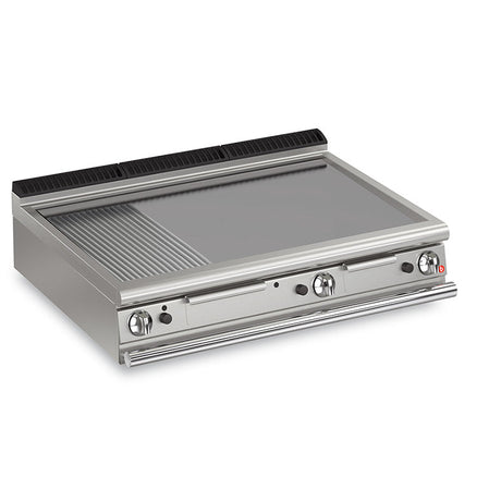 BARON 3 Burner Gas Fry Top With 2/3 Smooth 1/3 Ribbed Mild Steel Plate And Thermostat Control - Whisk Hospitality - Q70FTT/G1220