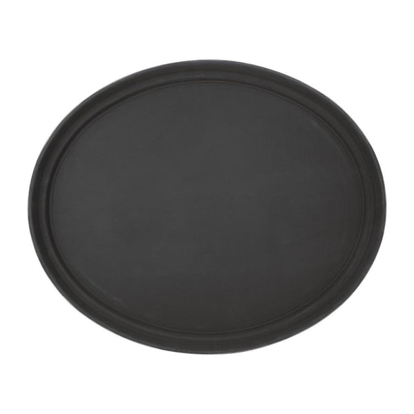 EDLP - Olympia Kristallon Anti - Slip Plastic Oval Tray Black - 686x560mm 27x22" C162 - Whisk Hospitality - C162