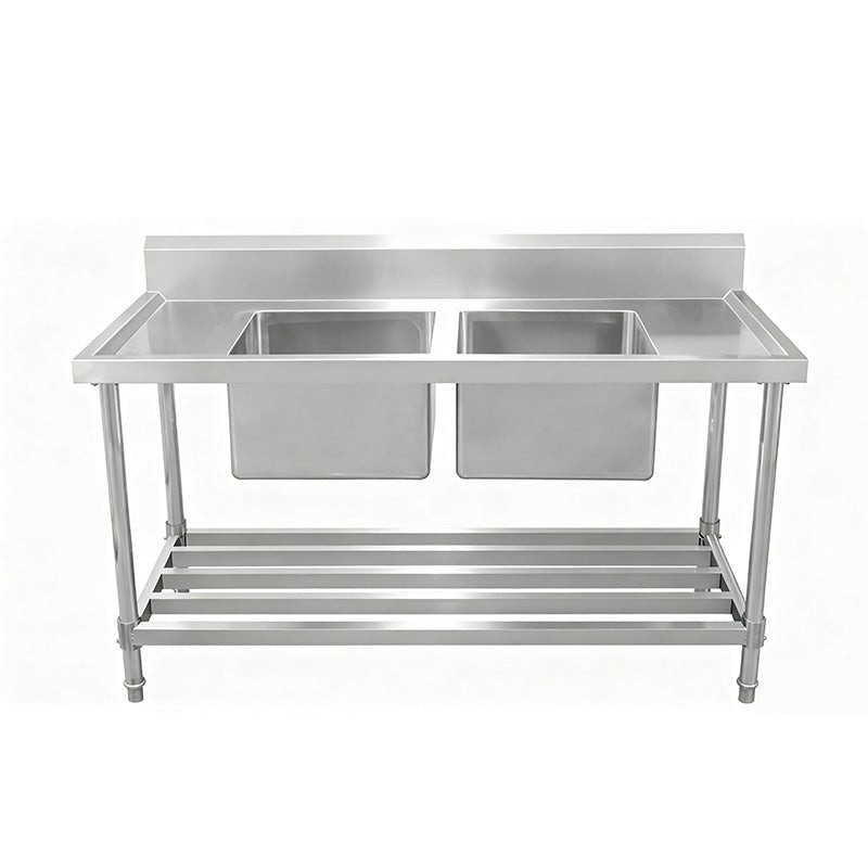 Work Bench - Double Sink with Pipe Undershelf - Center Sink / 600 / ASD-1860C - Whisk Hospitality - 622315