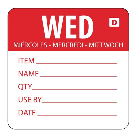Hygiplas Day of the Week Dissolvable Food Prep Label Wednesday 2'' (Roll 250) GH353 - Whisk Hospitality - GH353