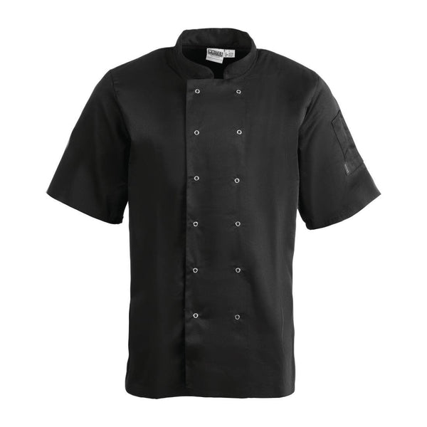 Whites Vegas Chefs Jacket Short Sleeve Black Polycotton - Size M A439 - M - Whisk Hospitality - A439-M