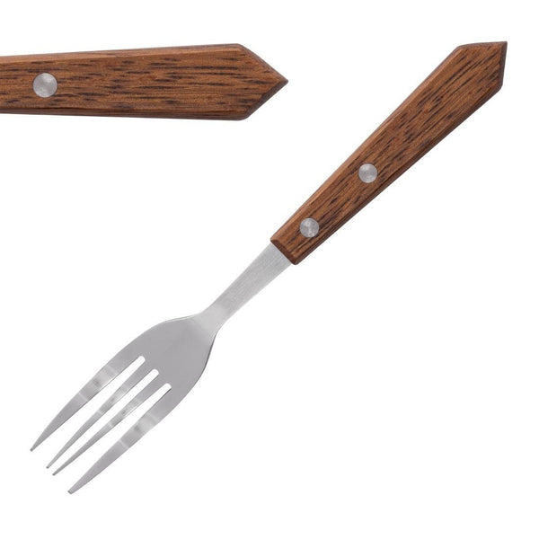 Olympia Steak Forks Acacia Handle 101mm (Box 12) C137 - Whisk Hospitality - C137