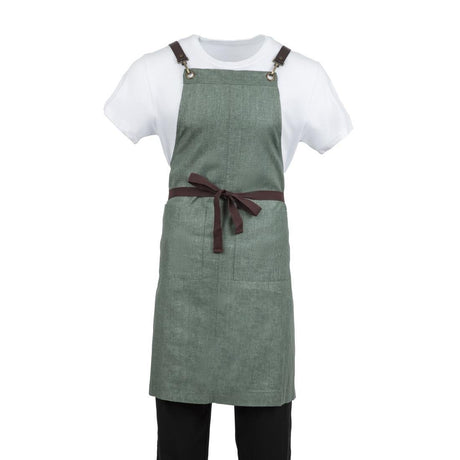 Southside Linen Blend Bib Apron Forest Green BB690 - Whisk Hospitality - BB690