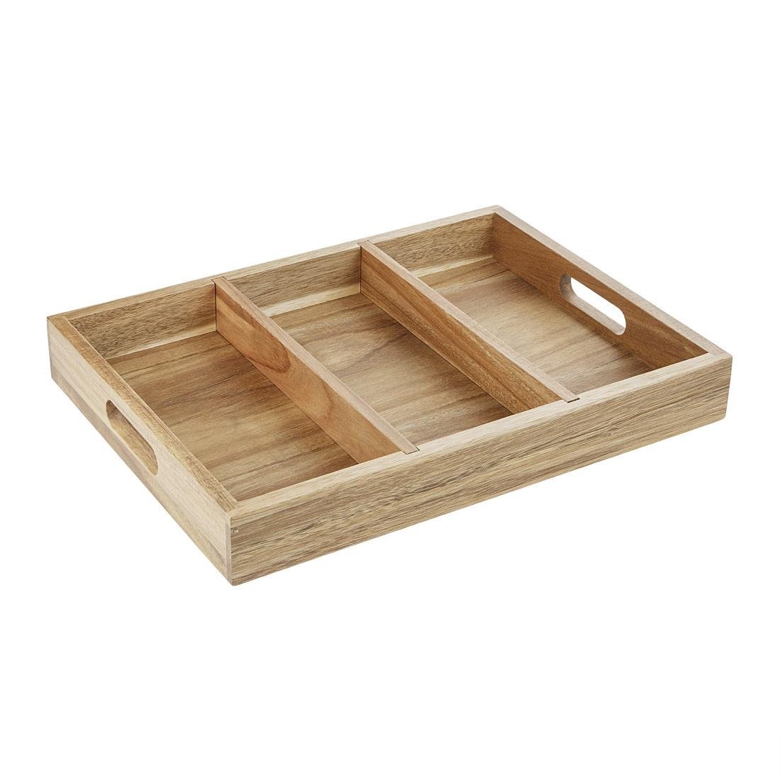 Olympia 3 Section Cutlery Tray Acacia Wood - 380x280x50mm HX396 - Whisk Hospitality - HX396