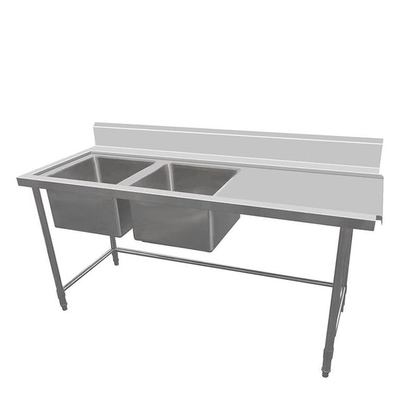 Inlet Bench - Double Sink with Splashback & Leg Brace - Inlet on Right - Sink on Left / 750 / ASDD-1575RL - Whisk Hospitality - 621379