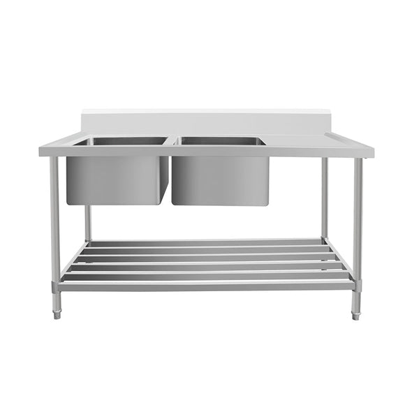 Work Bench - Double Sink with Pipe Undershelf - Left Sink / 600 / ASD-1560L - Whisk Hospitality - 622323