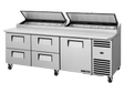 True Refrigeration Pizza Prep Table 12x 1/3 Top Pans 4 Drawers + 1 Solid Swing Door - TPP - AT2 - 93D - 4 - HC - Whisk Hospitality - TPP-AT2-93D-4-HC