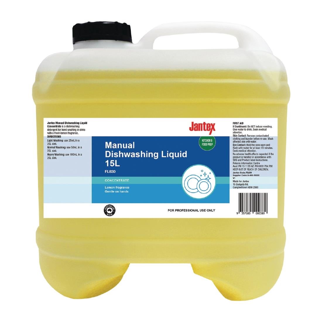 Jantex Manual Dishwashing Liquid Concentrate Lemon - 15Ltr FL830 - Whisk Hospitality - FL830