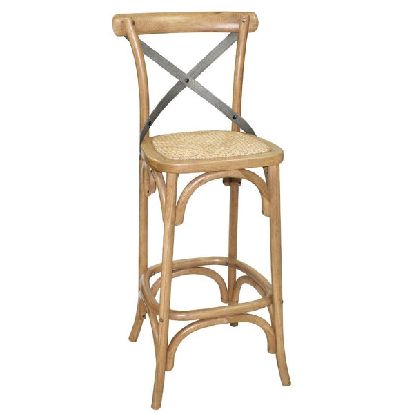 Bolero Wooden Barstool with Metal Cross Backrest - Natural (Single) GG657 - Whisk Hospitality - GG657