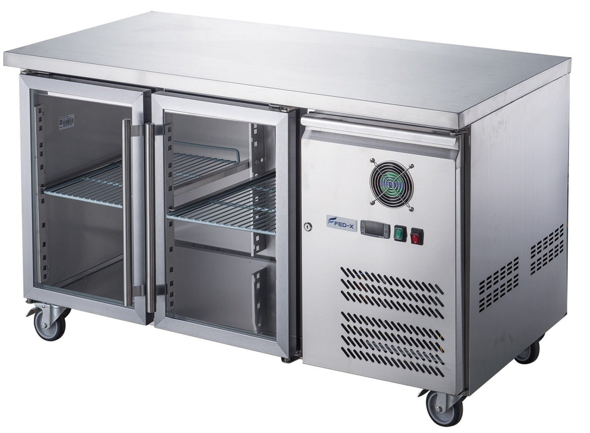 FED - X Two Glass Door Bench Fridge Stainless Steel - XUB7C13G2V - Whisk Hospitality - XUB7C13G2V