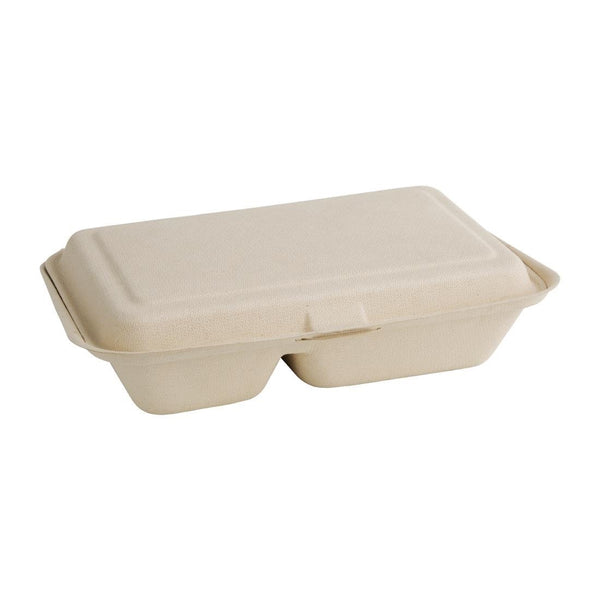 Fiesta Compostable Bagasse Food Container 9x6" 2 Comp Nat Colour (Pack 200) FC541 - Whisk Hospitality - FC541