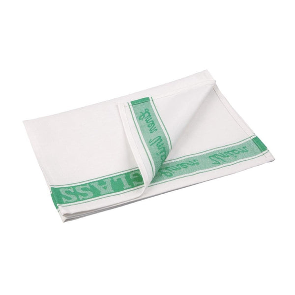 EDLP - Vogue Glass Cloth Linen Union Green Border - 760x510mm E912 - Whisk Hospitality - E912