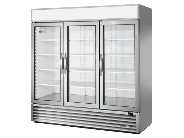 True Refrigeration Upright Retail Merchandiser Refrigerator 3 Full Glass Swing Doors - GDM - 72 - HC - FGD01 - Whisk Hospitality - GDM-72-HC-FGD01