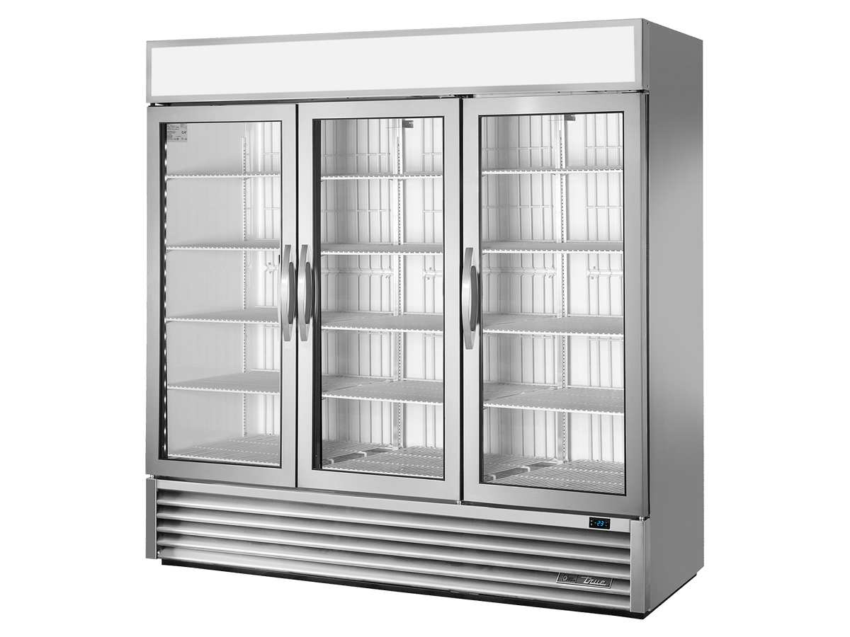 True Refrigeration Upright Retail Merchandiser Freezer 3 Full Glass Swing Doors - GDM - 72F - HC - FGD01 - Whisk Hospitality - GDM-72F-HC-FGD01