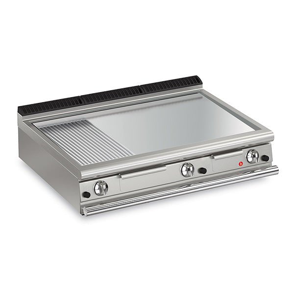 BARON 3 Burner Gas Fry Top With 2/3 Smooth 1/3 Ribbed Chrome Plate And Thermostatic Control - Whisk Hospitality - Q90FTT/G1225