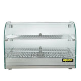 Apuro Pastry Heated Showcase Curved Glass w/Hinged Rear Doors 2 Shelves 45Ltr CK916 - A - Whisk Hospitality - CK916-A