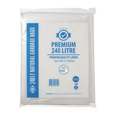 Jantex Premium Food Safe Garbage Bag Clear - 240Ltr (Box 25) FL887 - Whisk Hospitality - FL887