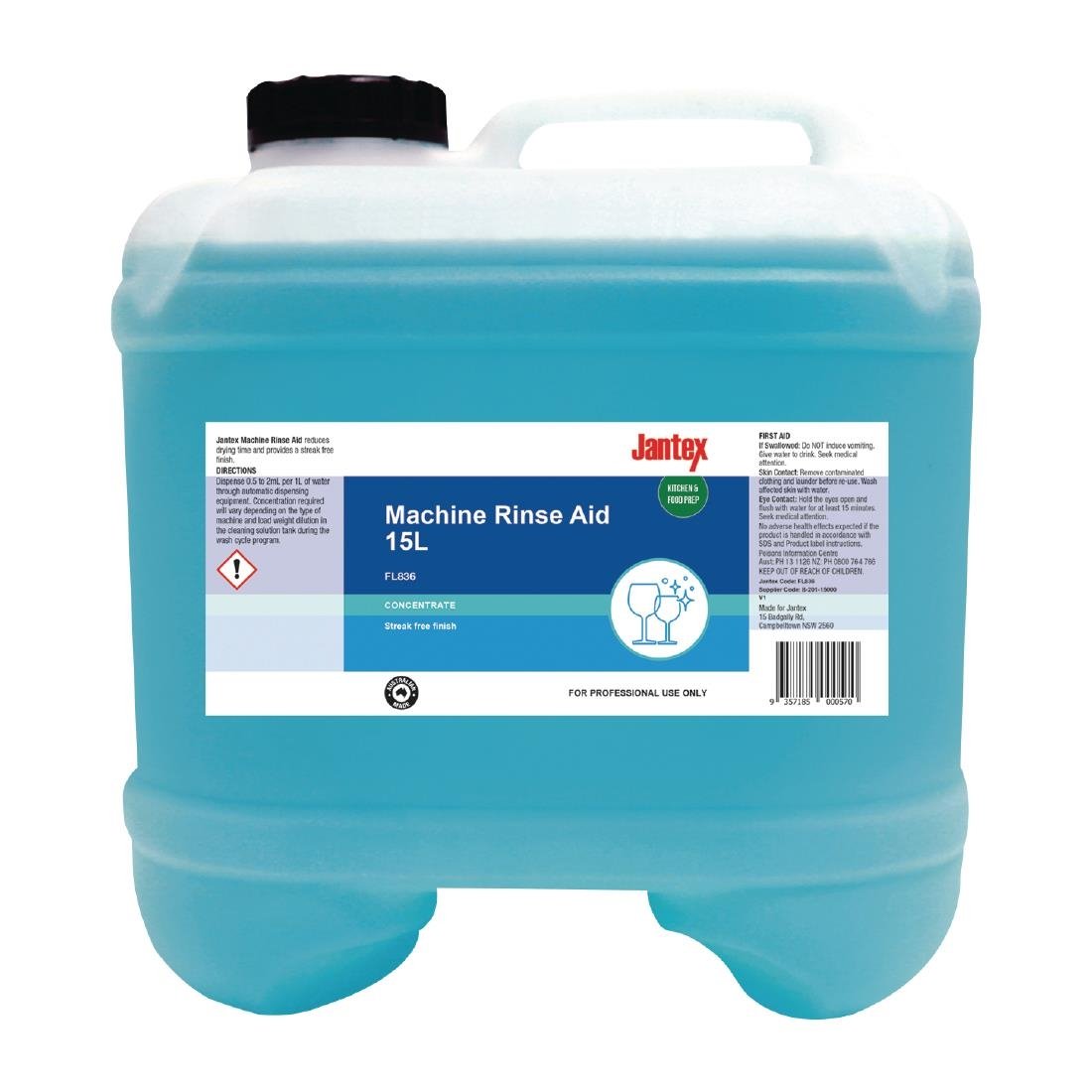 Jantex Machine Rinse Aid Concentrate - 15Ltr FL836 - Whisk Hospitality - FL836