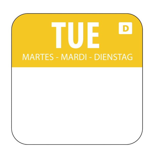 Hygiplas Day of the Week Dissolvable Label Tuesday 1'' (Roll 1000) U778 - Whisk Hospitality - U778