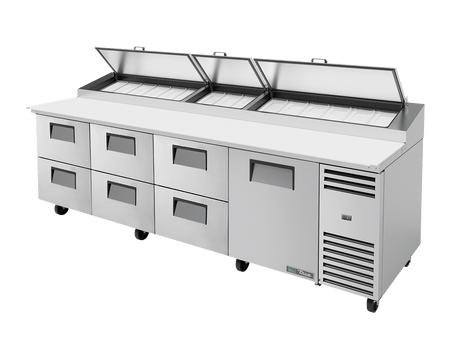 True Refrigeration Pizza Prep Table 15x 1/3 Top Pans 6 Drawers + 1 Solid Swing Door - TPP - AT - 119D - 6 - HC - Whisk Hospitality - TPP-AT-119D-6-HC
