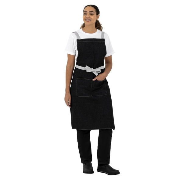 Southside X - Cross Back Bib Apron Denim Black - 1000x700mm BB057 - Whisk Hospitality - BB057