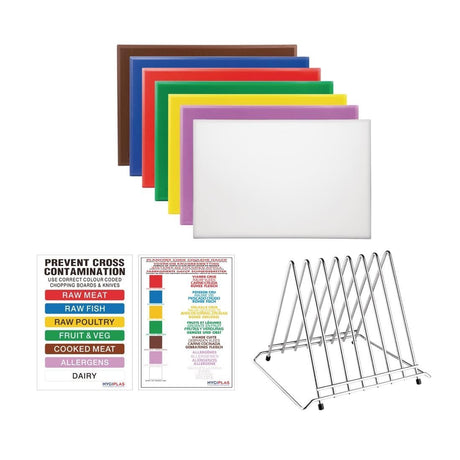 Hygiplas High Density Chopping Board Set 7 Boards & Steel Rack & Wall Chart FY991 - Whisk Hospitality - FY991