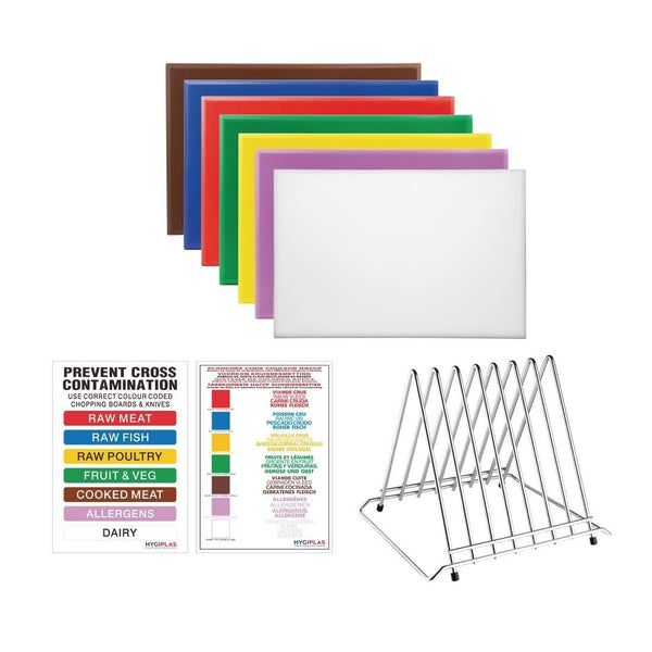 Hygiplas High Density Chopping Board Set 7 Boards & Steel Rack & Wall Chart FY991 - Whisk Hospitality - FY991