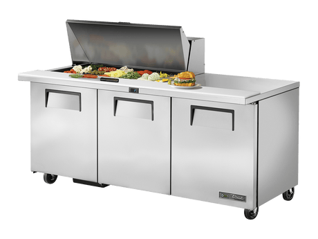 True Refrigeration Prep Table, 18x 1/6 Top Pans, 3 Solid Swing Doors - TSSU - 72 - 18M - B - HC - Whisk Hospitality - TSSU-72-18M-B-HC