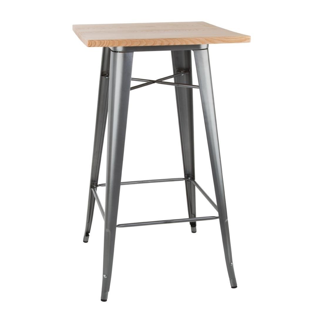 Bolero Bistro Bar Table with Wooden Top Gun Metal FB596 - Whisk Hospitality - FB596