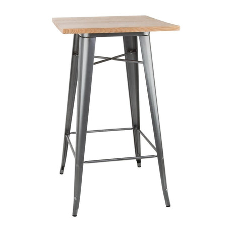 Bolero Bistro Bar Table with Wooden Top Gun Metal FB596 - Whisk Hospitality - FB596