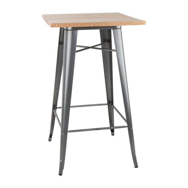 Bolero Bistro Bar Table with Wooden Top Gun Metal FB596 - Whisk Hospitality - FB596