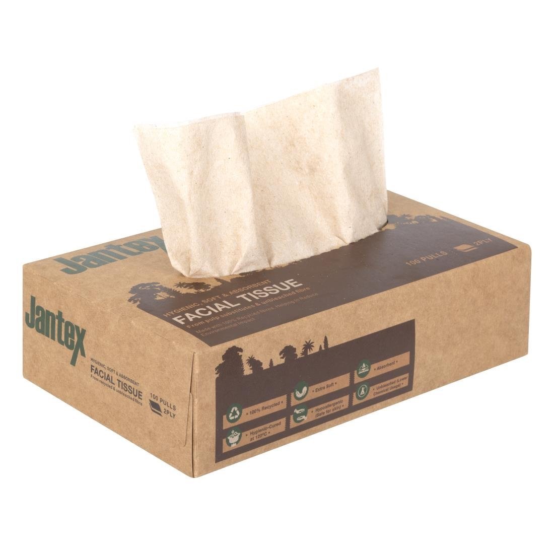 Jantex Green 100% Recycled Facial Tissues - 100 Sheets (Pack 36) HW715 - Whisk Hospitality - HW715