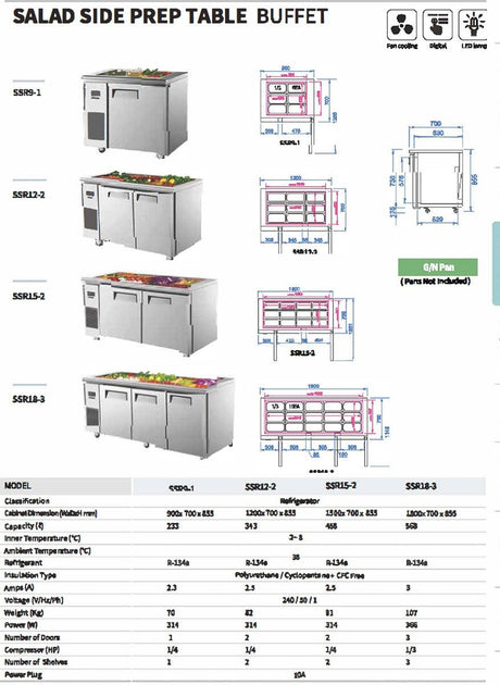 Skipio SSR9 - 1 Salad Side Prep Table 900mm Wide - Whisk Hospitality - SSR9-1