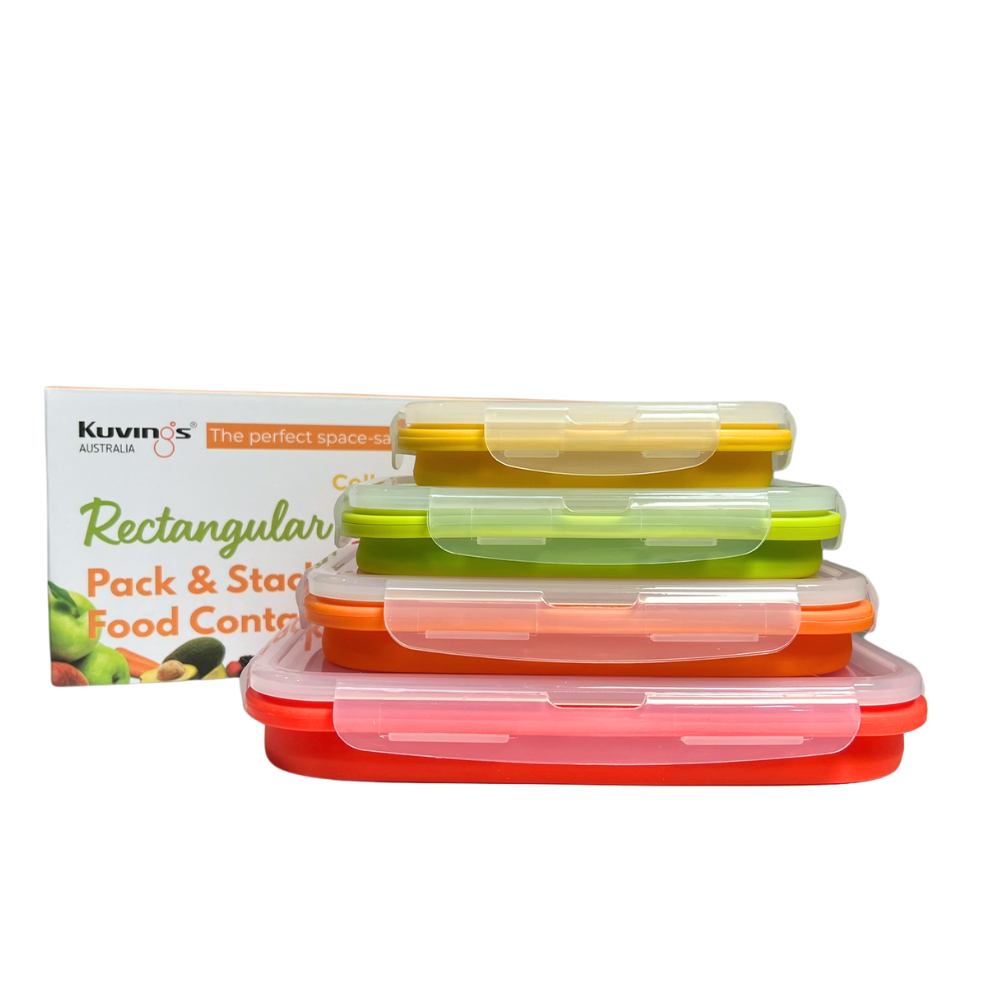 Pack and Stack Silicone Collapsible Food Containers – Rectangular 4 Piece Set – Mixed Sizes - Whisk Hospitality - KUV3