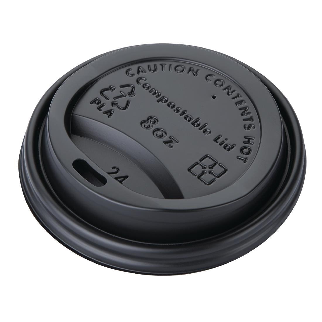 Fiesta Compostable Lid for Hot Cups - Black 255ml (Sleeve 50) DS054 - Whisk Hospitality - DS054