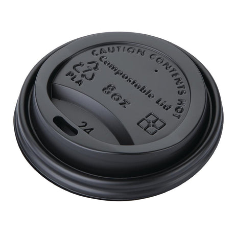 Fiesta Compostable Lid for Hot Cups - Black 255ml (Sleeve 50) DS054 - Whisk Hospitality - DS054