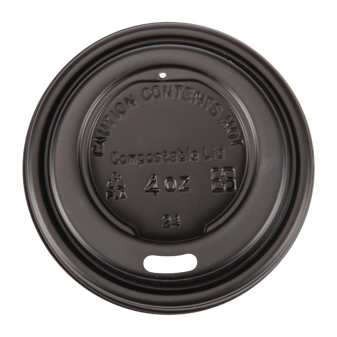 Fiesta Compostable Lid for Hot Cups - Black 114ml (Sleeve 50) DY982 - Whisk Hospitality - DY982
