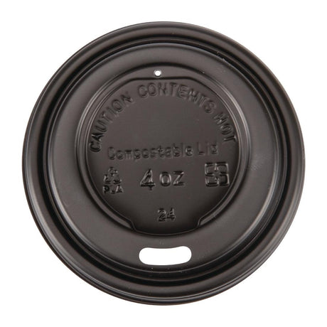 Fiesta Compostable Lid for Hot Cups - Black 114ml (Sleeve 50) DY982 - Whisk Hospitality - DY982