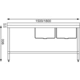 Vogue Double Bowl Sink L/H Drainer - 1500mm x 700mm (90mm Drain) HC917 - Whisk Hospitality - HC917