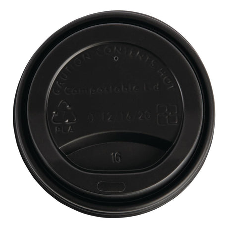 Fiesta Compostable Lid for Hot Cups - Black 340/455ml (Sleeve 50) DS055 - Whisk Hospitality - DS055