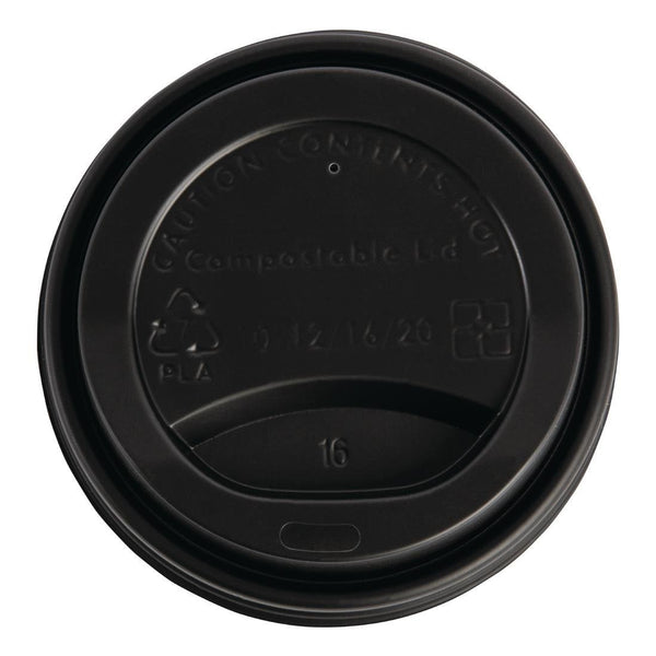 Fiesta Compostable Lid for Hot Cups - Black 340/455ml (Sleeve 50) DS055 - Whisk Hospitality - DS055