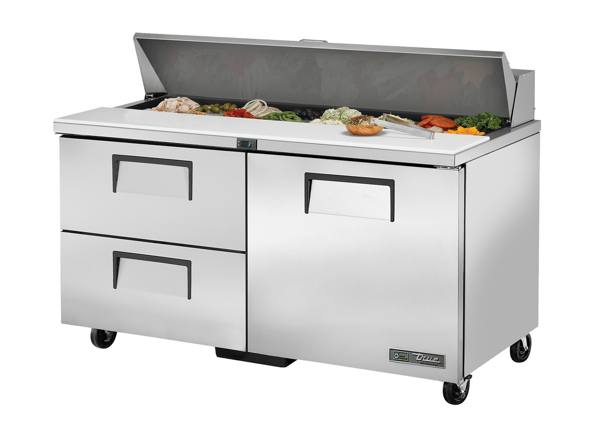 True Refrigeration Prep Table 16x 1/6 Top Pans 2 Drawers + 1 Solid Swing Door - TSSU - 60 - 16D - 2 - HC - Whisk Hospitality - TSSU-60-16D-2-HC