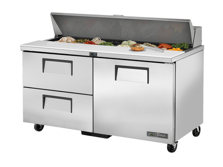 True Refrigeration Prep Table 16x 1/6 Top Pans 2 Drawers + 1 Solid Swing Door - TSSU - 60 - 16D - 2 - HC - Whisk Hospitality - TSSU-60-16D-2-HC