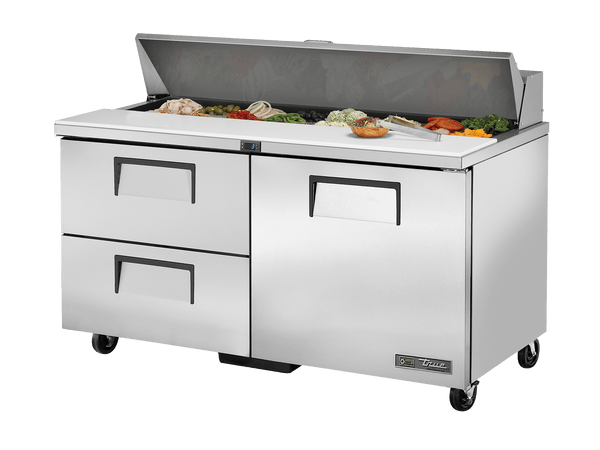 True Refrigeration Prep Table 16x 1/6 Top Pans 2 Drawers + 1 Solid Swing Door - TSSU - 60 - 16D - 2 - HC - Whisk Hospitality - TSSU-60-16D-2-HC
