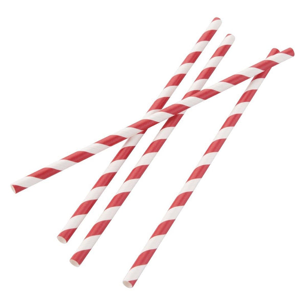 Fiesta Compostable Wrapped Paper Straw Red & White Stripe - 6mm (Box 250) FP442 - Whisk Hospitality - FP442