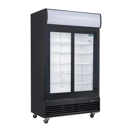 Polar G - Series Upright Display Cooler with Light Box Double Sliding Door - Black GM814 - A - Whisk Hospitality - GM814-A