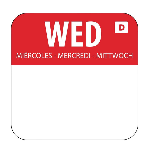 Hygiplas Day of the Week Dissolvable Label Wednesday 1'' (Roll 1000) U779 - Whisk Hospitality - U779