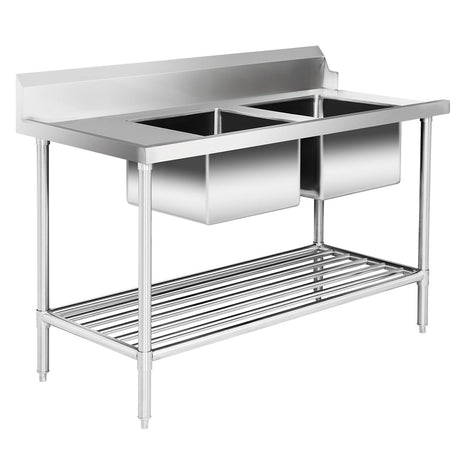 Right Inlet Double Sink Dishwasher Bench - DSBD7 - 1500R/A - Whisk Hospitality - DSBD7-1500R/A