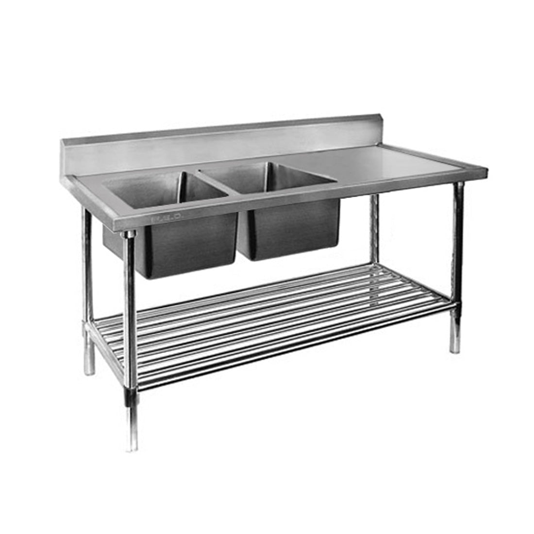 Double Left Sink Bench with Pot Undershelf DSB7 - 2400L/A - Whisk Hospitality - DSB7-2400L/A